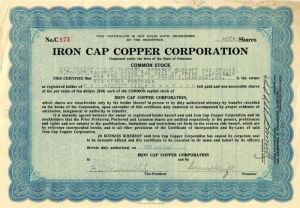 Iron Cap Copper Corporation - Stock Certificate