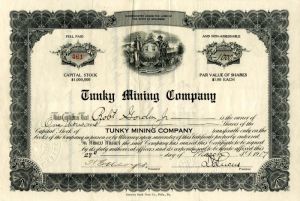 Tunky Mining Co. - Stock Certificate