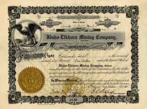 Idaho-Elkhorn Mining Co. - Stock Certificate