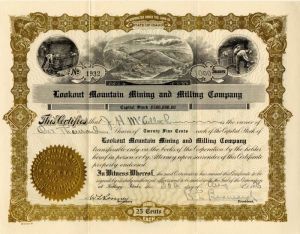 Lookout Mountain Mining and Milling Co. - Stock Certificate