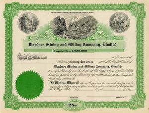 Wardner Mining and Milling Co., Limited - Stock Certificate