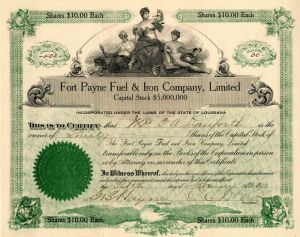 Fort Payne Fuel and Iron Co., Limited - Stock Certificate