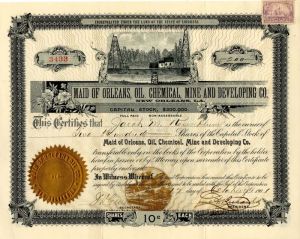 Maid of Orleans, Oil, Chemical, Mine and Developing Co. - Stock Certificate