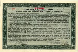Consolidated Coal Co. - Coal Utility Stock Certificate