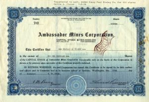 Ambassador Mines Corporation - Stock Certificate