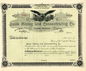 Basin Mining and Concentrating Co. - Stock Certificate