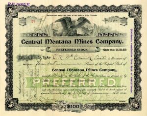 Central Montana Mines Co. - Stock Certificate
