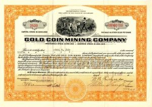 Gold Coin Mining Co. - Stock Certificate