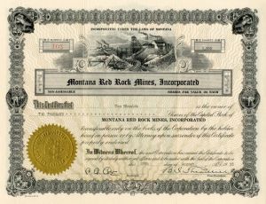 Montana Red Rock Mines, Incorporated - Stock Certificate