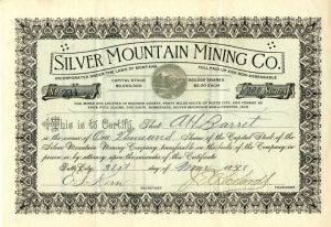 Silver Mountain Mining Co. - Stock Certificate