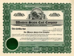 Western States Coal Co. - Stock Certificate