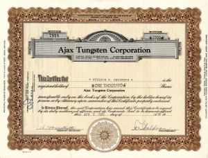 Ajax Tungsten Corporation - Chemical Element Stock Certificate