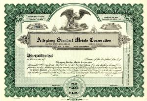 Alleghany Standard Metals Corporation - Stock Certificate