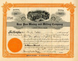 Bear Paw Mining and Milling Co. - Stock Certificate