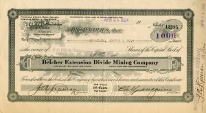 Belcher Extension Divide Mining Co. - Stock Certificate