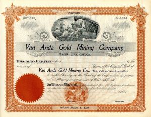 Van Anda Gold Mining Co. - Stock Certificate