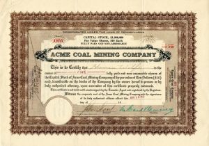 Acme Coal Mining Co. - Stock Certificate