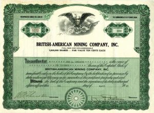 British-American Mining Co., Inc. - Stock Certificate