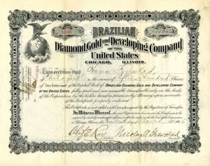 Brazilian Diamond, Gold and Developing Co. of the United States - Stock Certificate