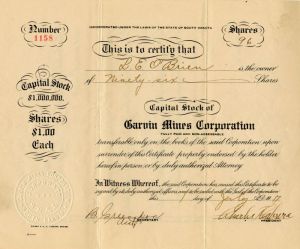 Garvin Mines Corporation - Stock Certificate