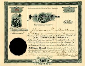 Aurelia Crown Mines Corporation - Stock Certificate