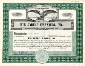 Big Smoke Uranium, Inc. - Stock Certificate