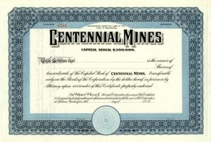 Centennial Mines - Stock Certificate