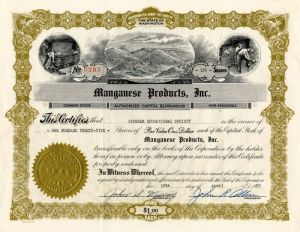 Manganese Products, Inc. - Stock Certificate