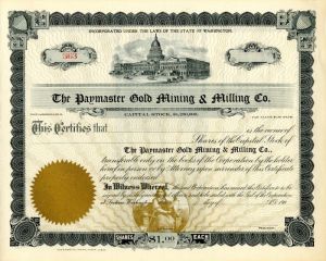 Paymaster Gold Mining and Milling Co. - Stock Certificate