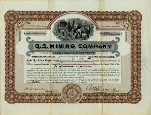 Q. S. Mining Co. - Stock Certificate
