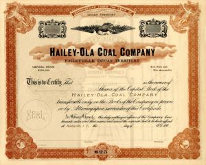 Hailey-Ola Coal Co. - Stock Certificate