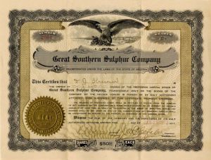 Great Southern Sulphur Co. - Stock Certificate