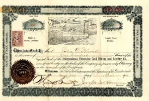 Independence Extension Gold Mining and Leasing Co. - Stock Certificate