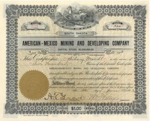 American-Mexico Mining and Developing Co. - Stock Certificate