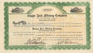 Happy Jack Mining Co. - Stock Certificate
