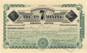 No. 7 Mining Co. Limited - Stock Certificate