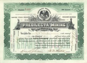 Predilecta Mining Co. - 1909 Stock Certificate