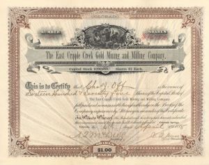East Cripple Creek Gold Mining and Milling Co. - Stock Certificate