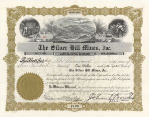 Silver Hill Mines, Inc. - Mining Stock Certificate