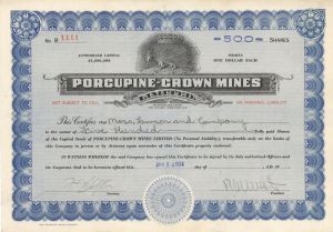 Porcupine-Crown Mines - Stock Certificate