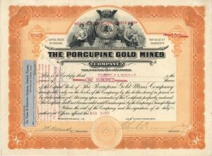 Porcupine Gold Mines - Mining Stock Certificate