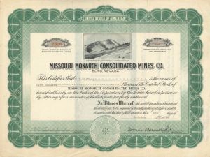 Missouri Monarch Consolidated Mines Co.  - Stock Certificate