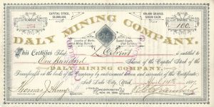 Daly Mining Co. - Stock Certificate