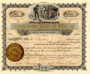 London Galena Mining and Milling Co. - Seattle Washington Stock Certificate