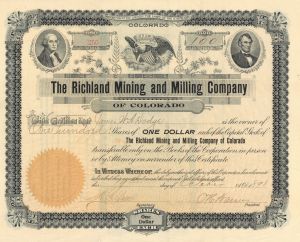 Richland Mining and Milling Co. of Colorado - Stock Certificate