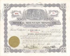 Mineral Mountain Mining Co. - Mining Stock Certificate