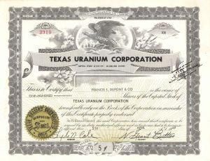 Texas Uranium Corp. - Mining Stock Certificate