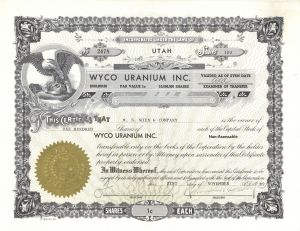Wyco Uranium Inc. - Utah Mining Stock Certificate
