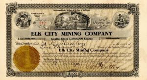 Elk City Mining Co. - Elk City, Idaho Mining Stock Certificate - Spokane, Washington