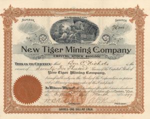 New Tiger Mining Co. - Washington State Mining Stock Certificate